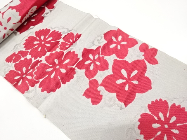 アンティーク　桔梗に撫子模様織り出し　八寸帯地反物